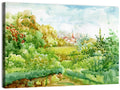 Red Steeple Village Watercolor Wall Art