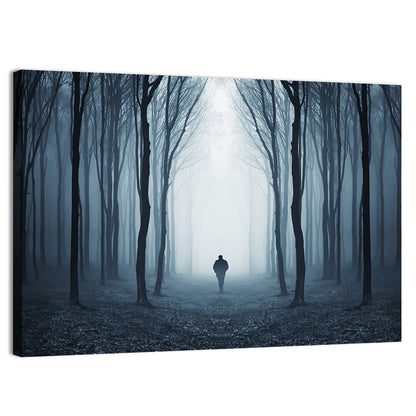 Lone Figure in Misty Forest Wall Art