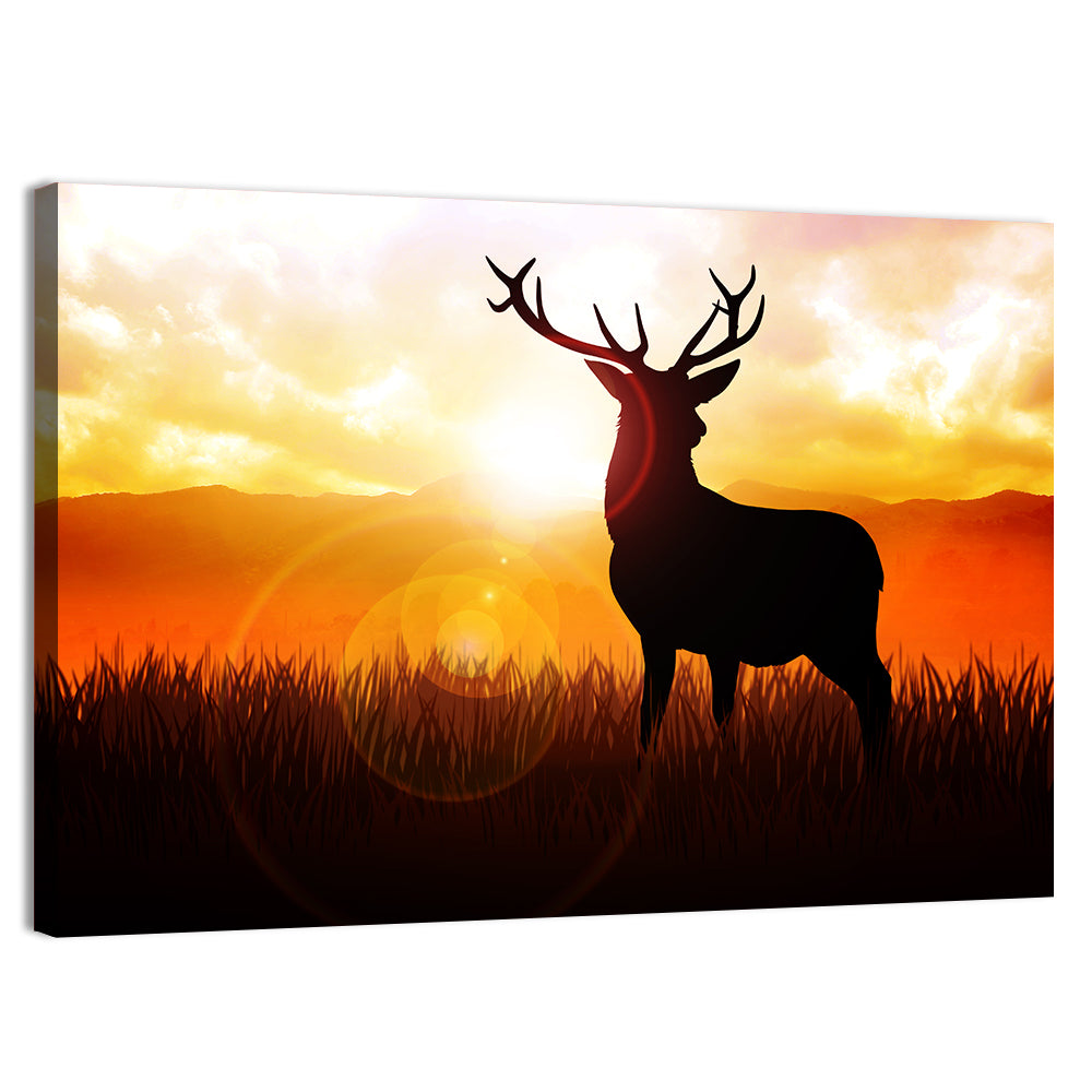 Golden Hour Deer Silhouette Wall Art