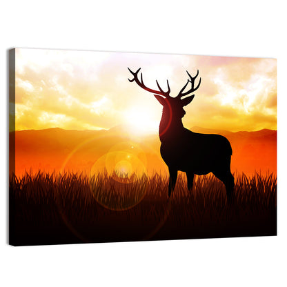 Golden Hour Deer Silhouette Wall Art
