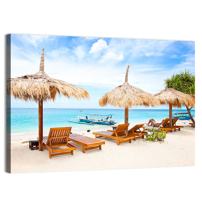 Gili Meno Beach with Thatched Umbrellas Wall Art