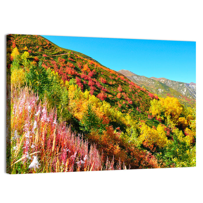 Svaneti Autumn Mountain Landscape Wall Art as a canvas print