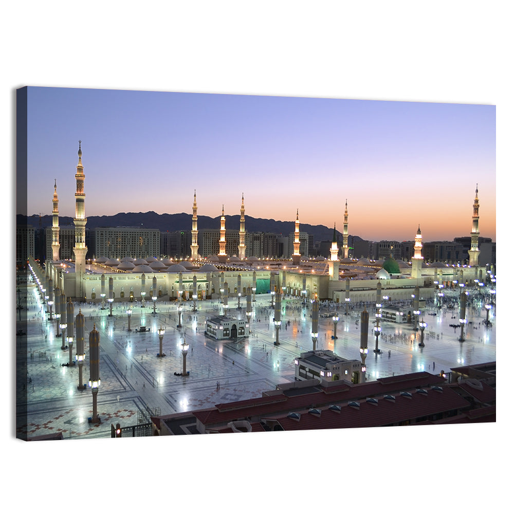 Nabawi Mosque at Dusk, Medina Wall Art, canvas print, landscape