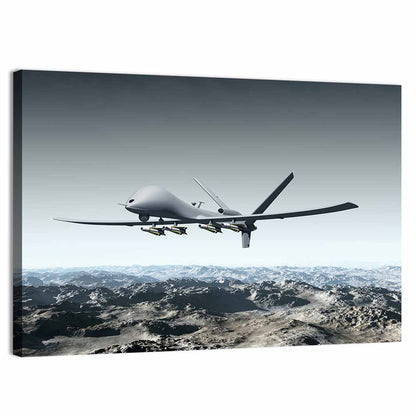 Armed Combat Drone Over Mountains Wall Art