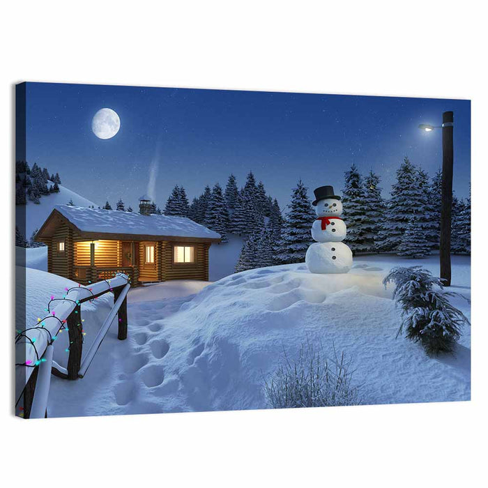Moonlit Winter Cottage Wall Art as a canvas print