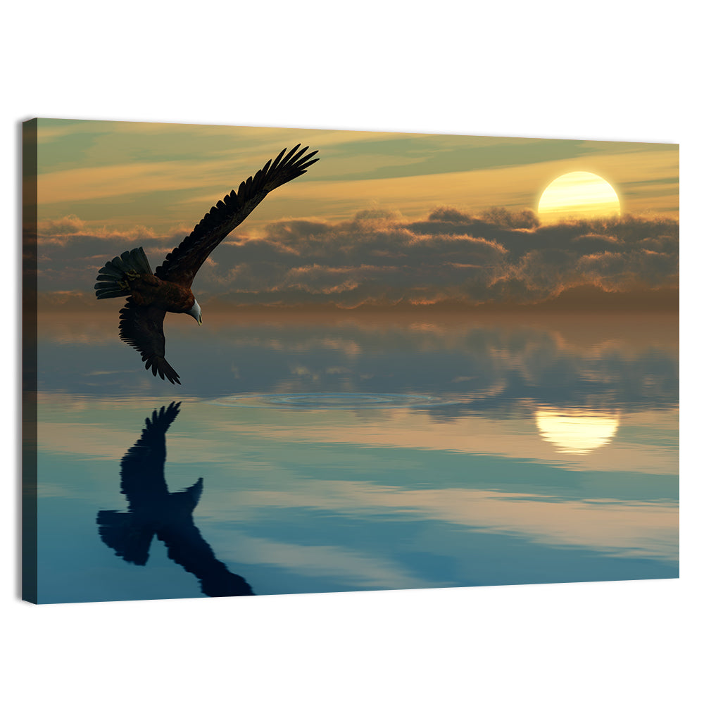 Bald Eagle Sunset Reflection Wall Art
