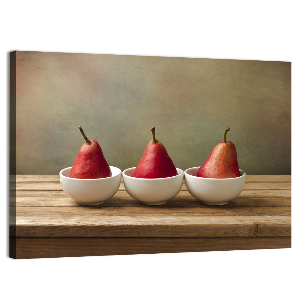 Three Red Pears in Bowls Wall Art