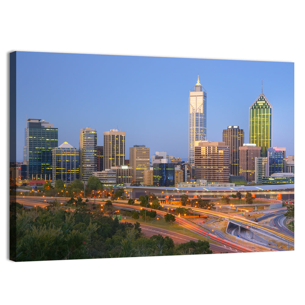 Perth Skyline at Dusk Wall Art, canvas print, landscape
