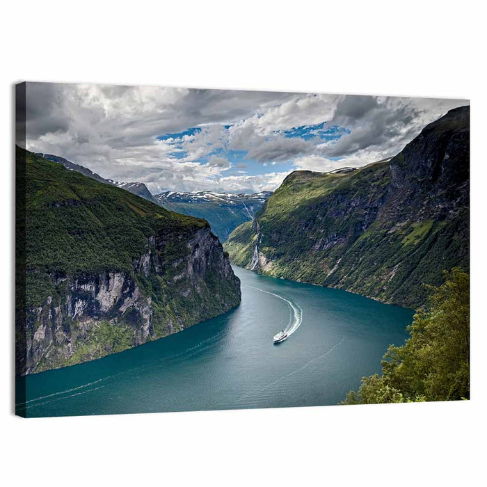 Geirangerfjord Boat Wake Wall Art as a canvas print