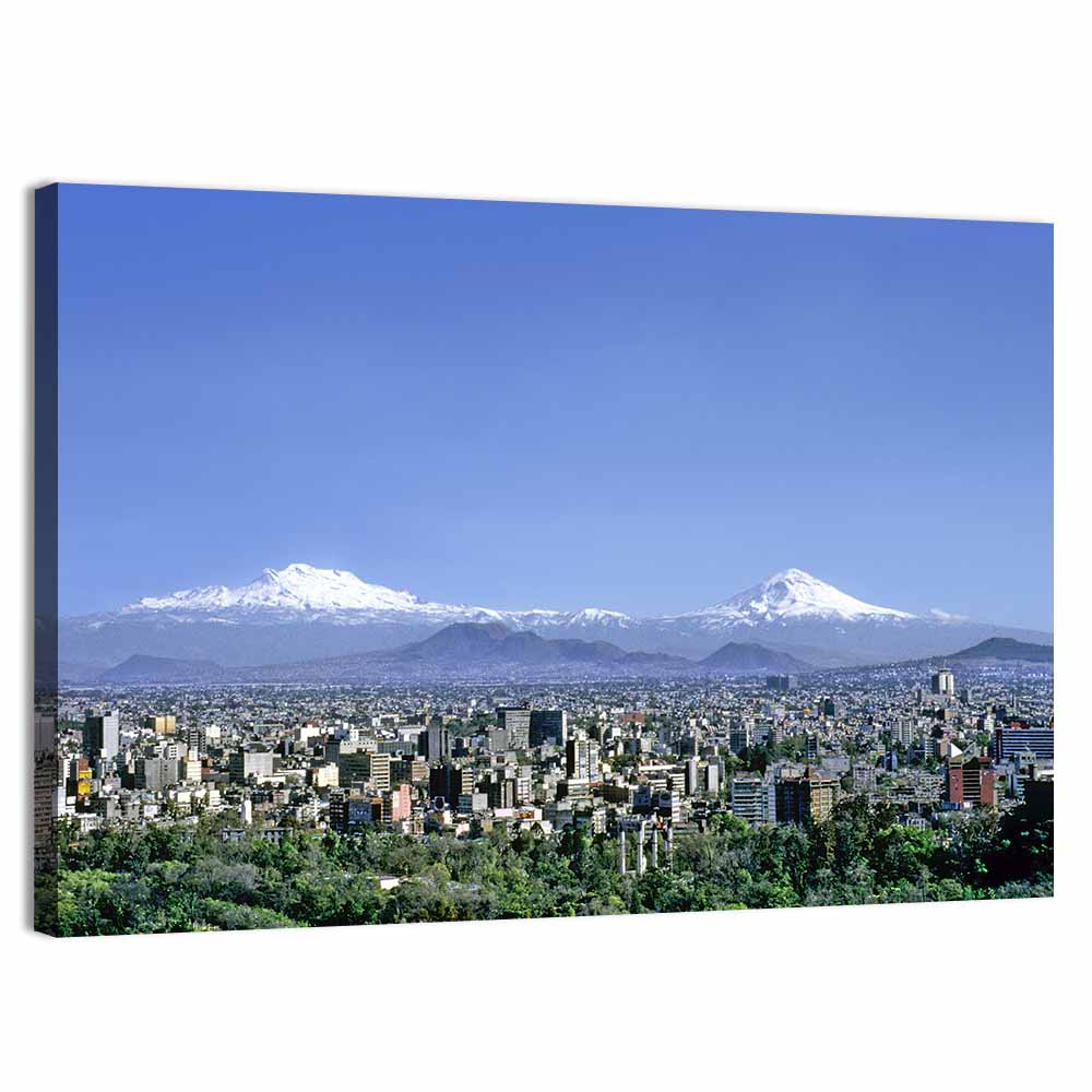 Mexico City Skyline with Volcanoes Wall Art