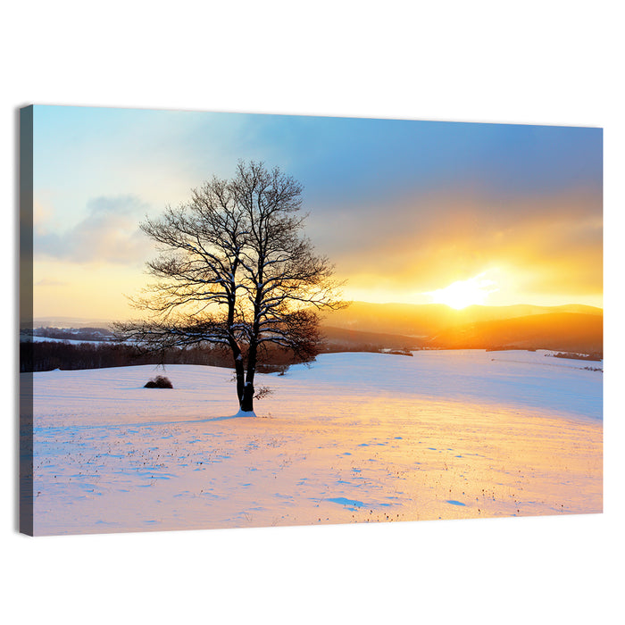 Snowy Winter Sunrise Wall Art as a canvas print