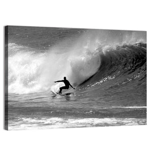 Surfing On Large Wave Wall Art