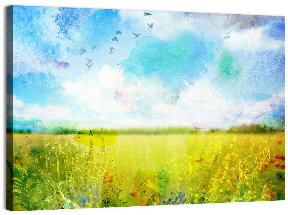 Watercolor Wildflower Field Wall Art, canvas print, landscape