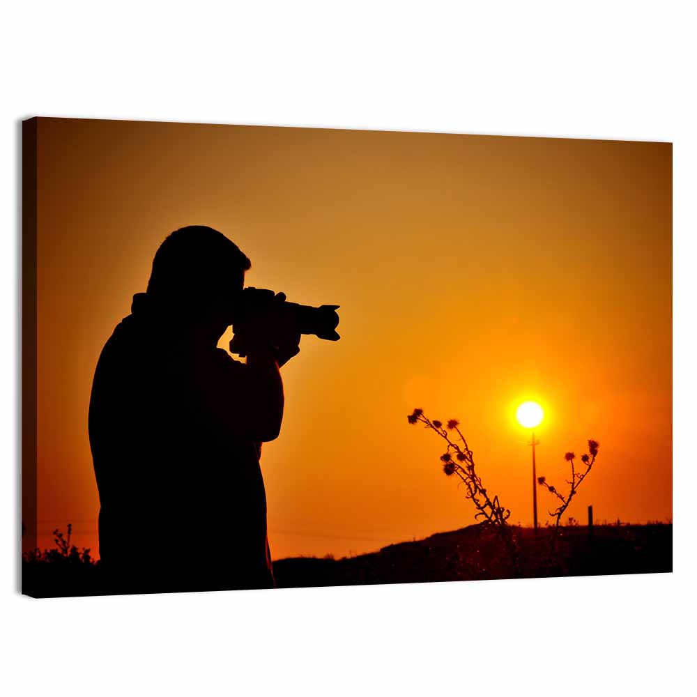 Golden Hour Photographer Silhouette Wall Art