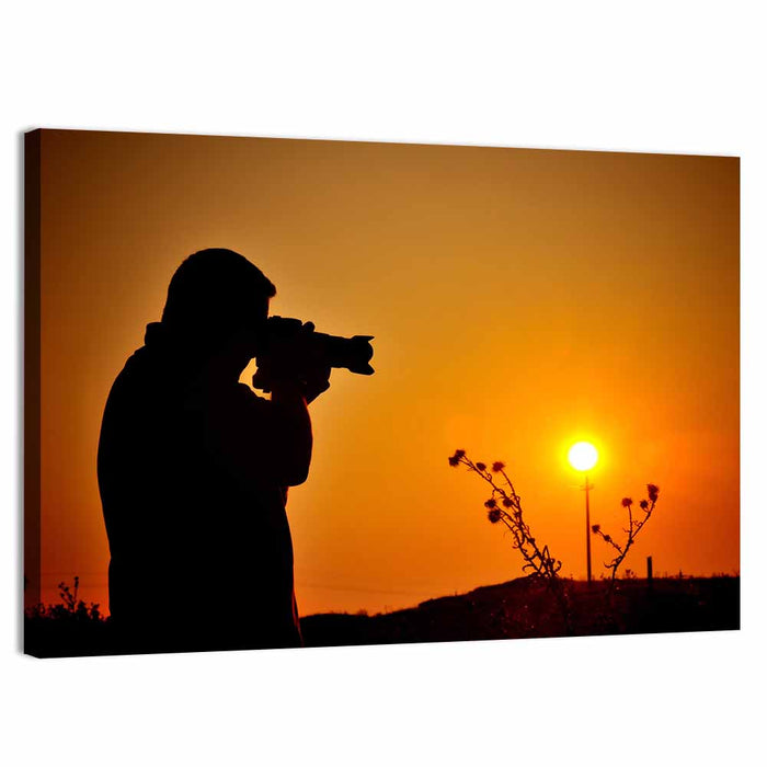 Golden Hour Photographer Silhouette Wall Art as a canvas print