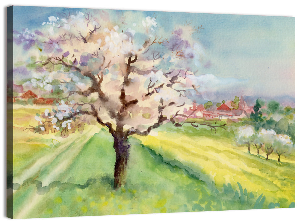 Spring Village Watercolor Wall Art