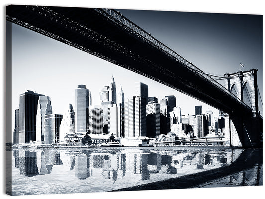 Brooklyn Bridge Low Angle Skyline Reflection Wall Art
