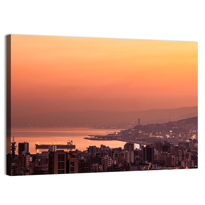 Beirut Sunset Skyline Wall Art as a canvas print