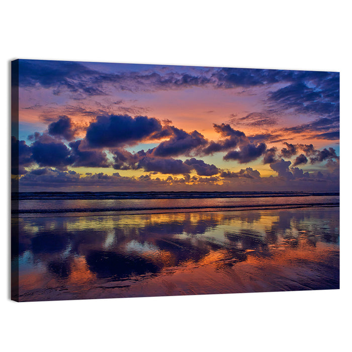 Dusk Beach Reflections Wall Art as a canvas print