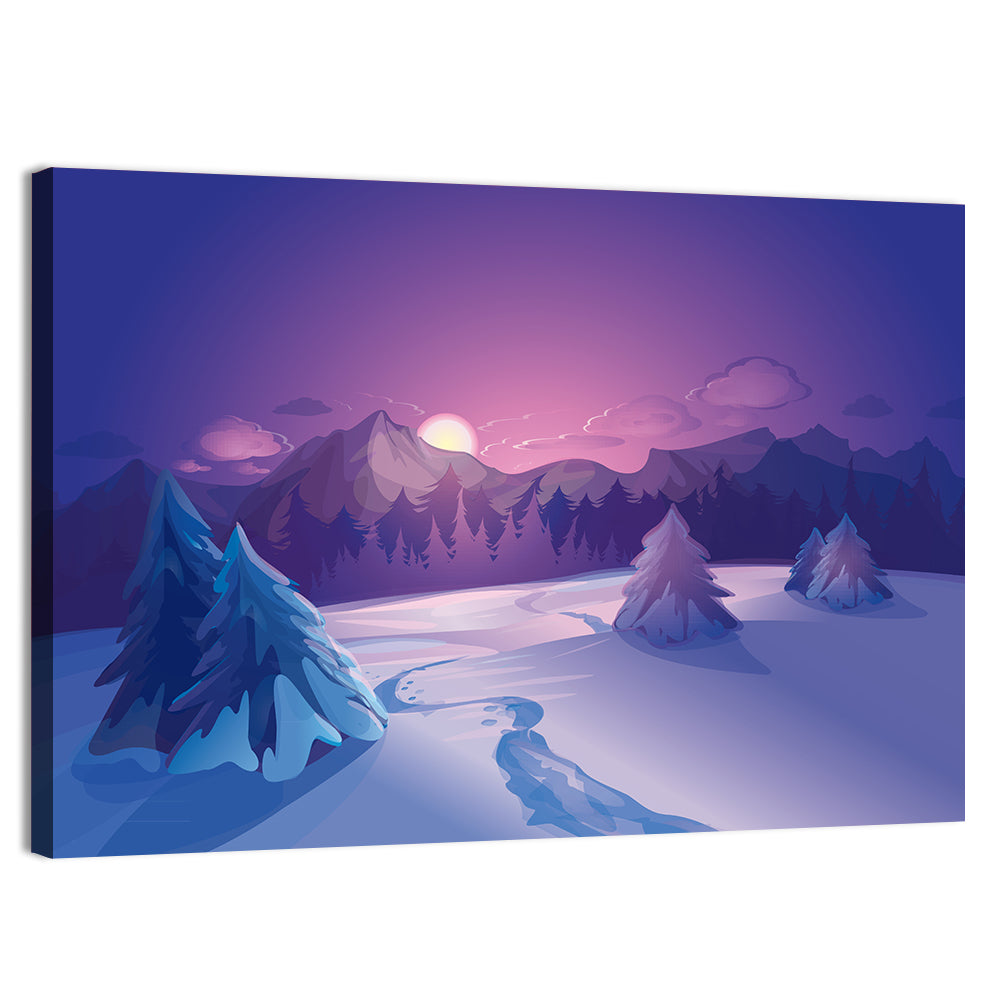 Lavender Winter Mountain Illustration Wall Art