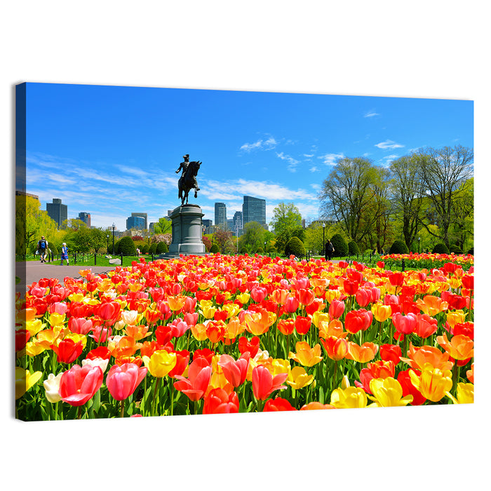 Boston Public Garden Tulips Wall Art as a canvas print