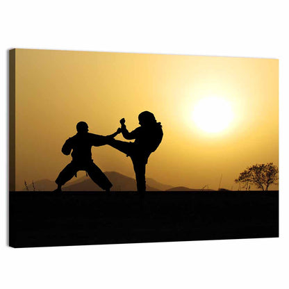 Martial Arts Silhouettes at Sunset Wall Art