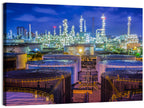 Illuminated Oil Refinery at Twilight Wall Art