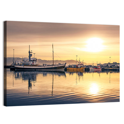 Husavik Harbor at Golden Hour Wall Art