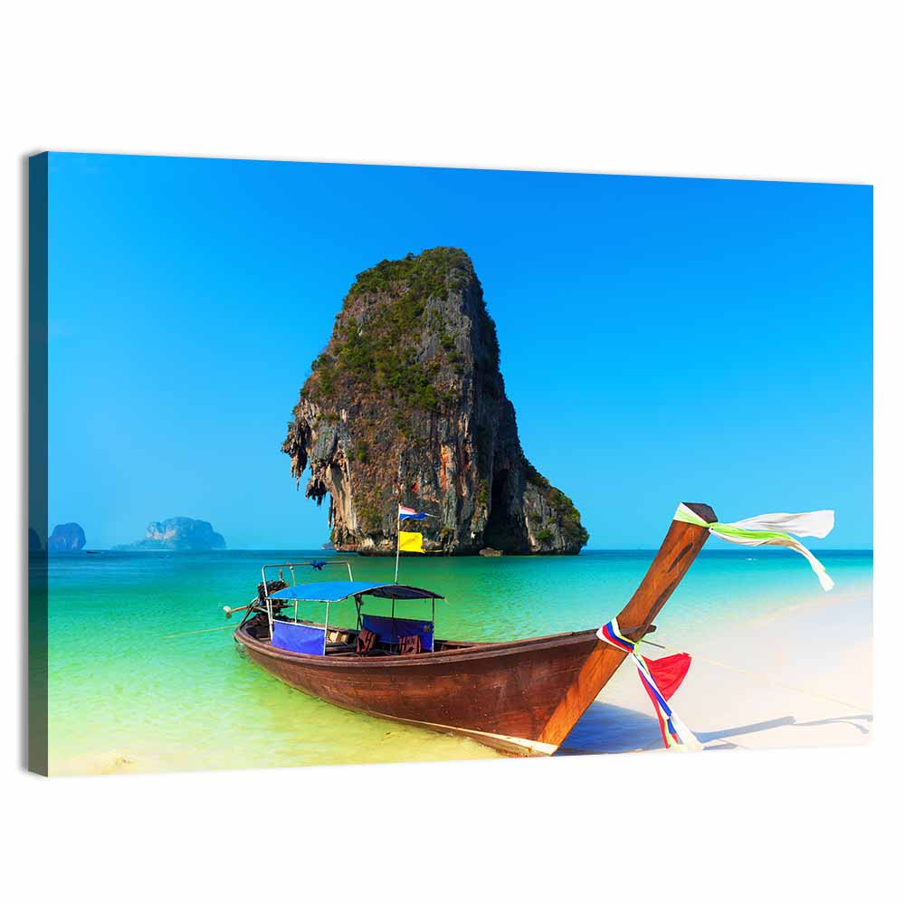 Thailand Long-tail Boat Seascape Wall Art, canvas print, landscape
