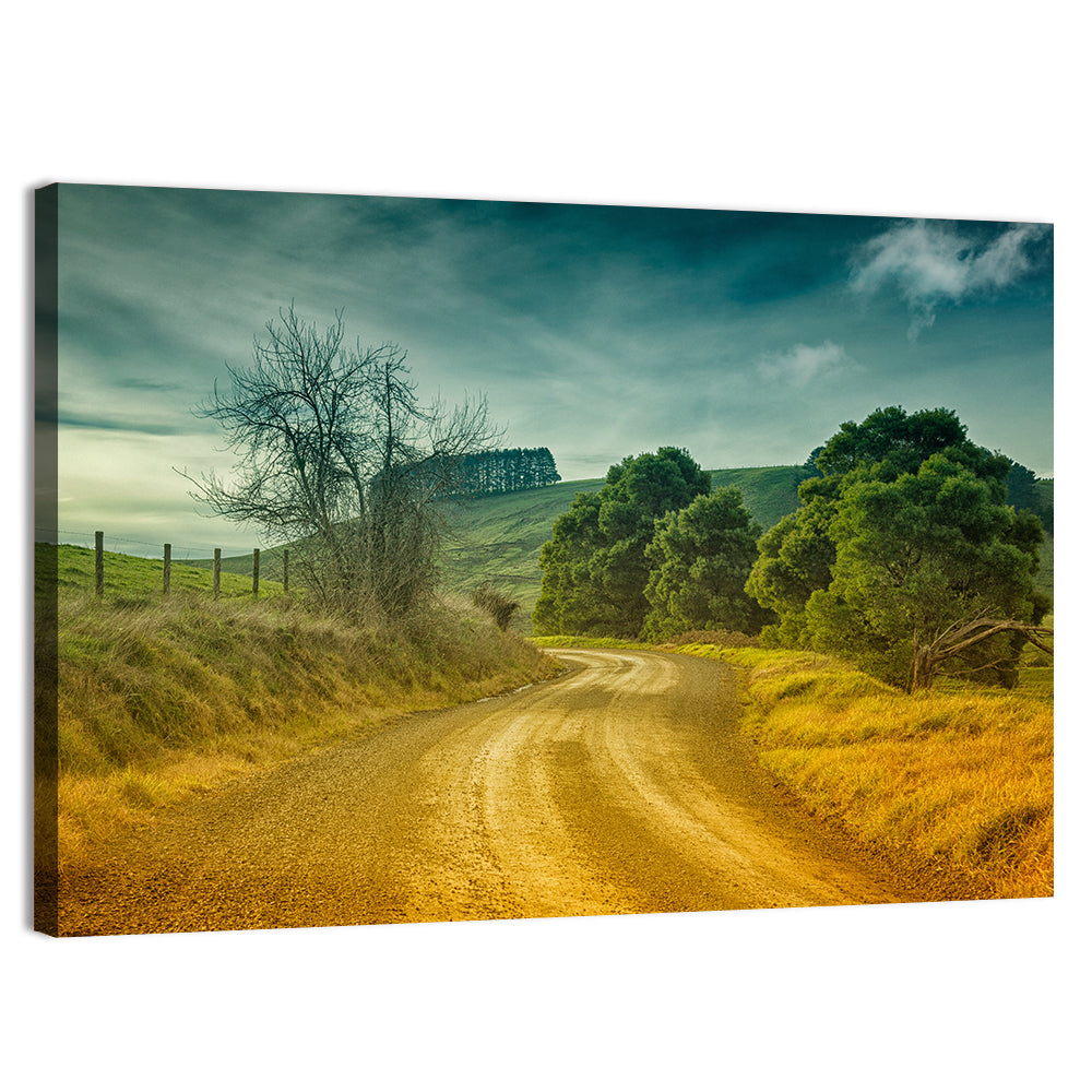 Golden Country Road Wall Art, canvas print, landscape