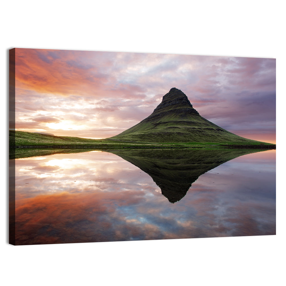 Kirkjufell Sunset Reflection Wall Art, canvas print, landscape