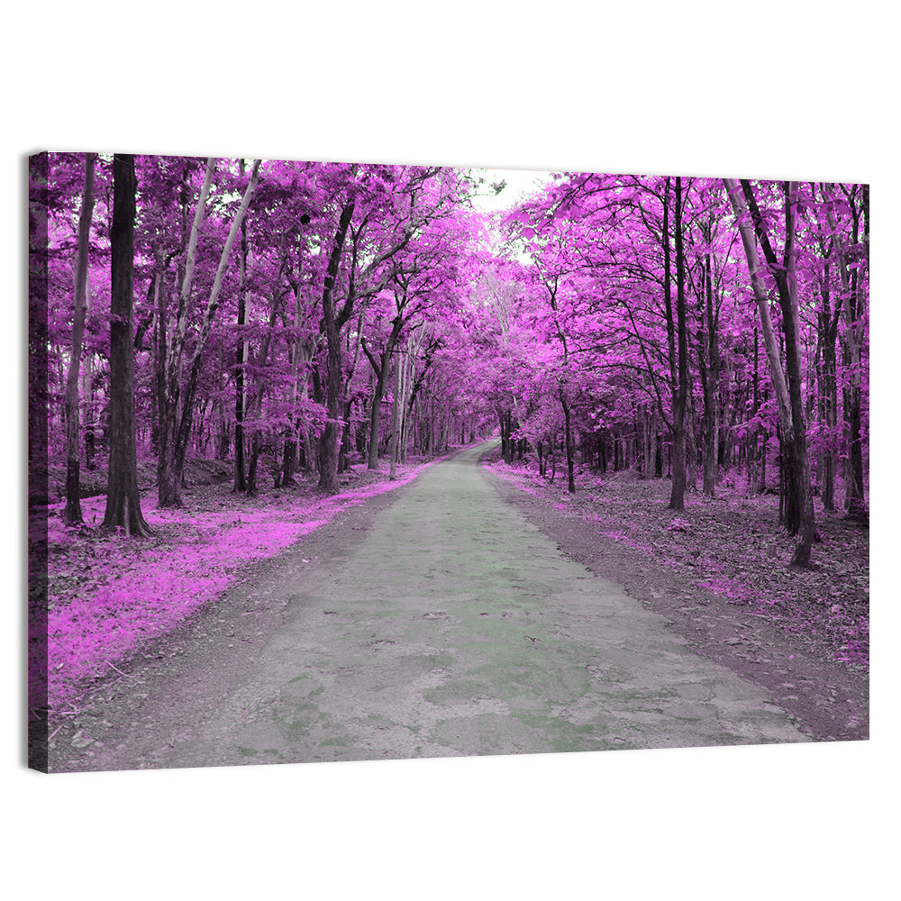 Magenta Autumn Forest Road Wall Art