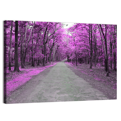 Magenta Autumn Forest Road Wall Art