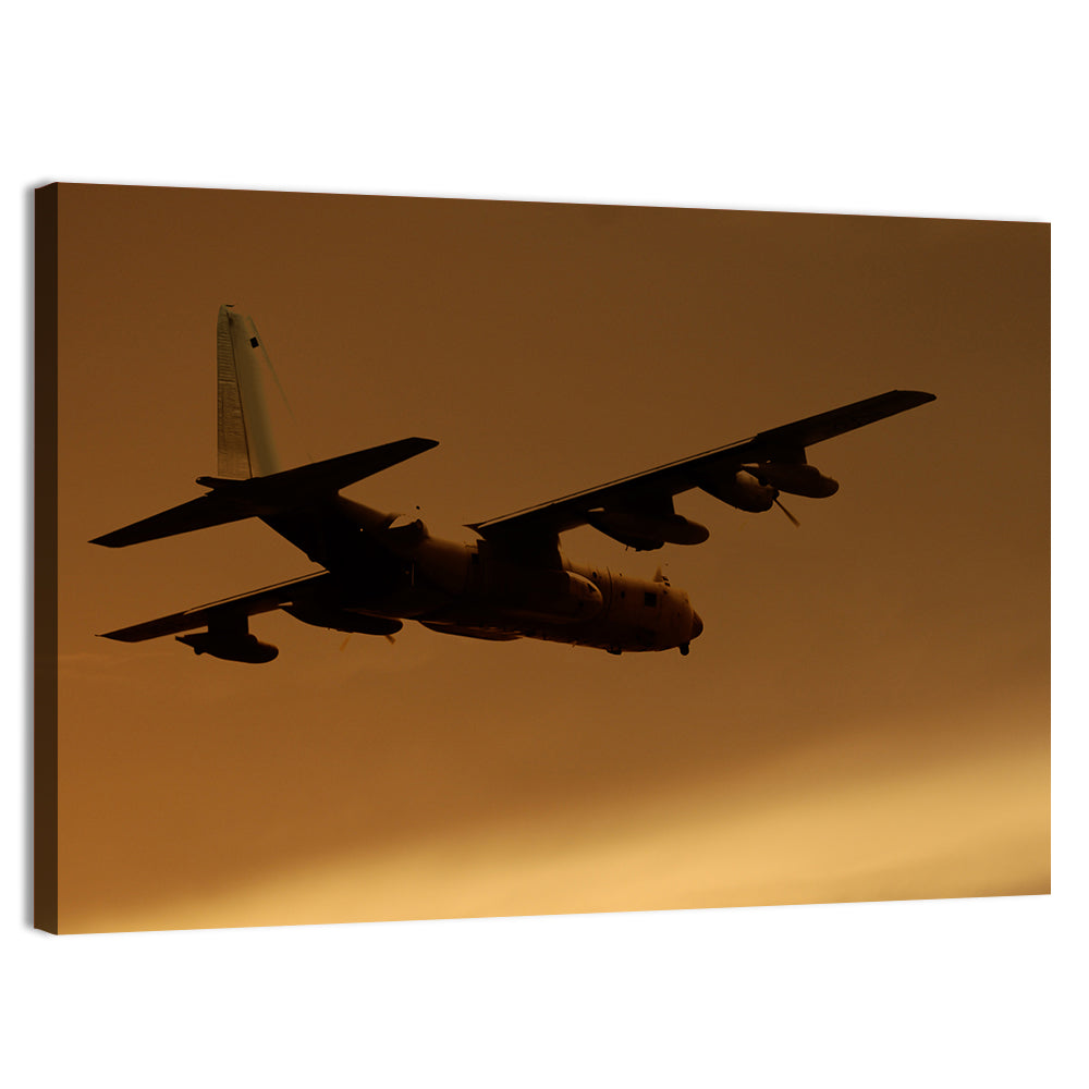 Turboprop Military Transport Silhouette Wall Art, canvas print, landscape