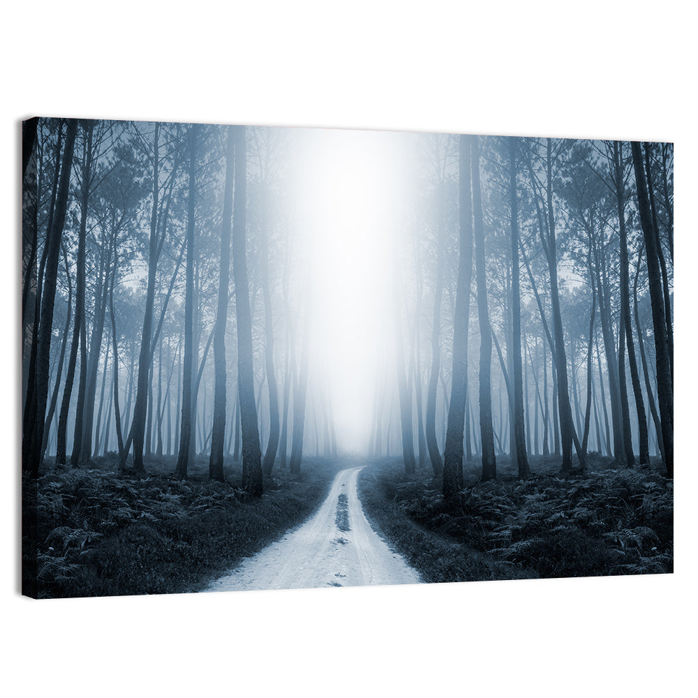Misty Forest Road at Twilight Wall Art, canvas print, landscape