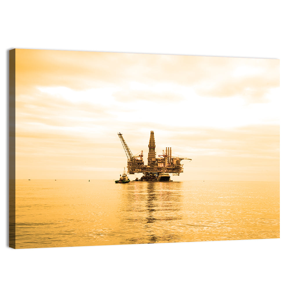 Golden Hour Oil Rig Wall Art, canvas print, landscape