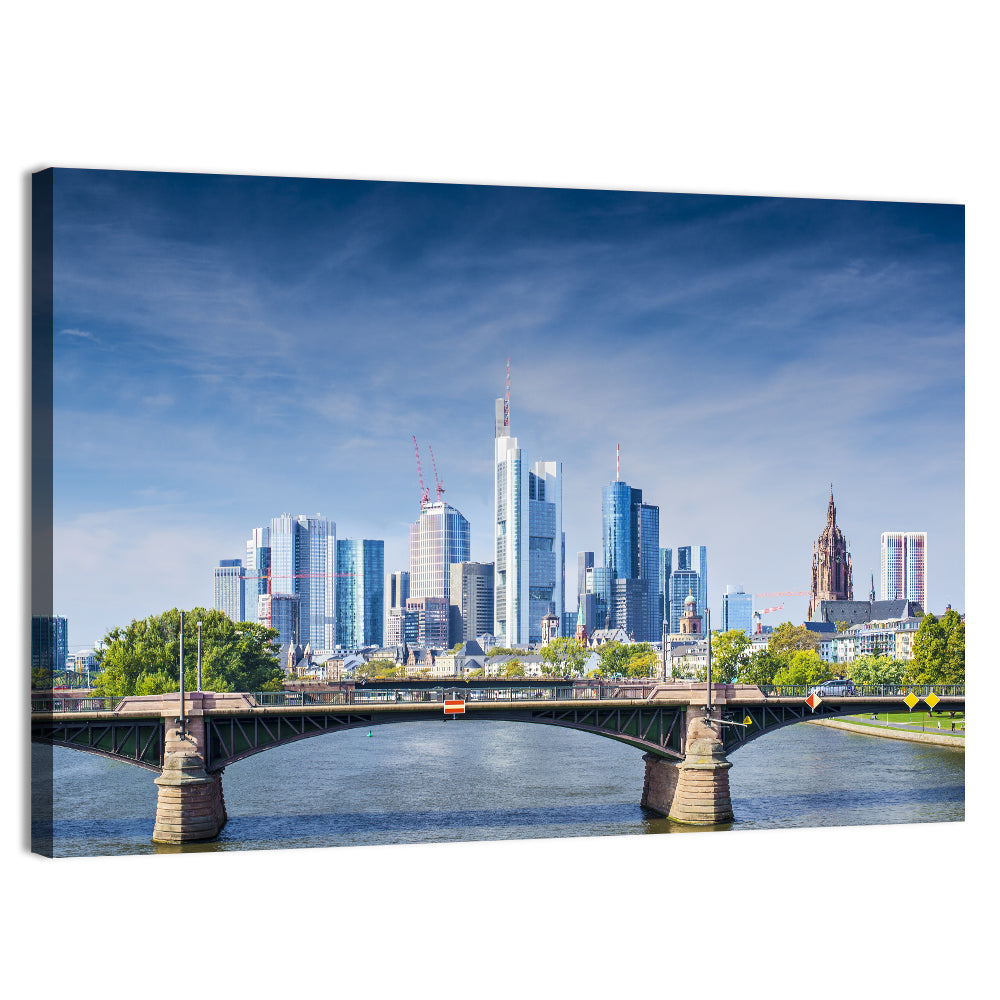 Frankfurt Skyline with Eiserner Steg Wall Art, canvas print, landscape