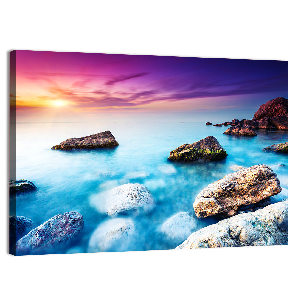Rocky Beach Sunset Wall Art, canvas print, landscape
