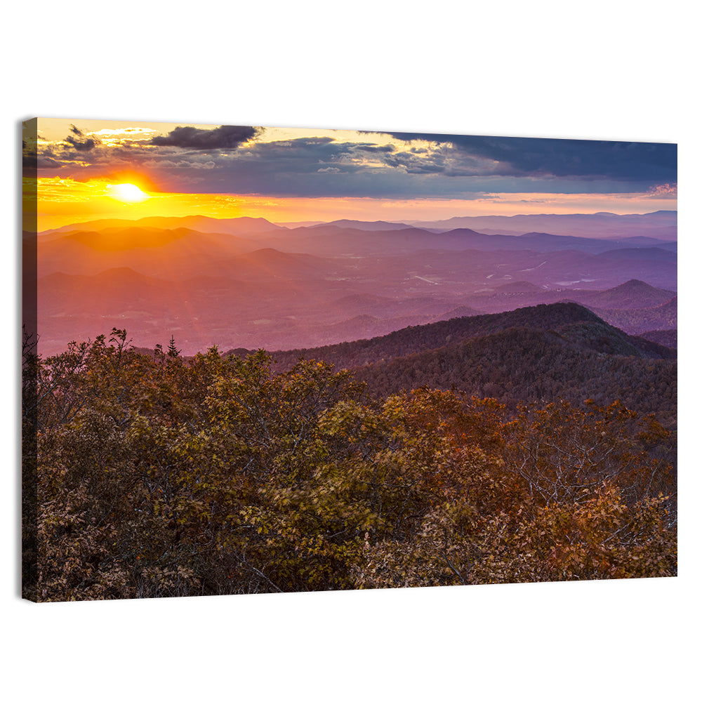 Blue Ridge Sunset Over Autumn Ridges Wall Art, canvas print, landscape
