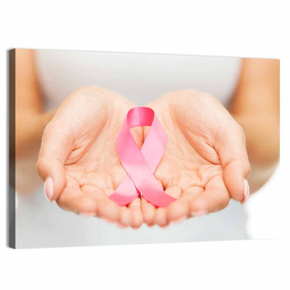 Cupped Hands Holding Pink Ribbon Wall Art