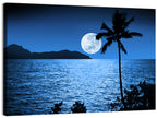 Moonlit Tropical Shore Silhouette Wall Art