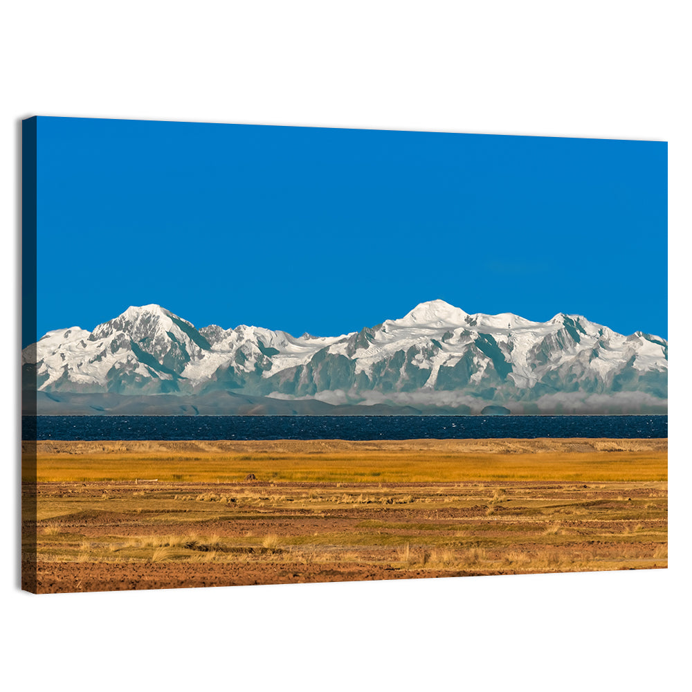 Snow-capped Peaks Over Lake Titicaca Wall Art, canvas print, landscape