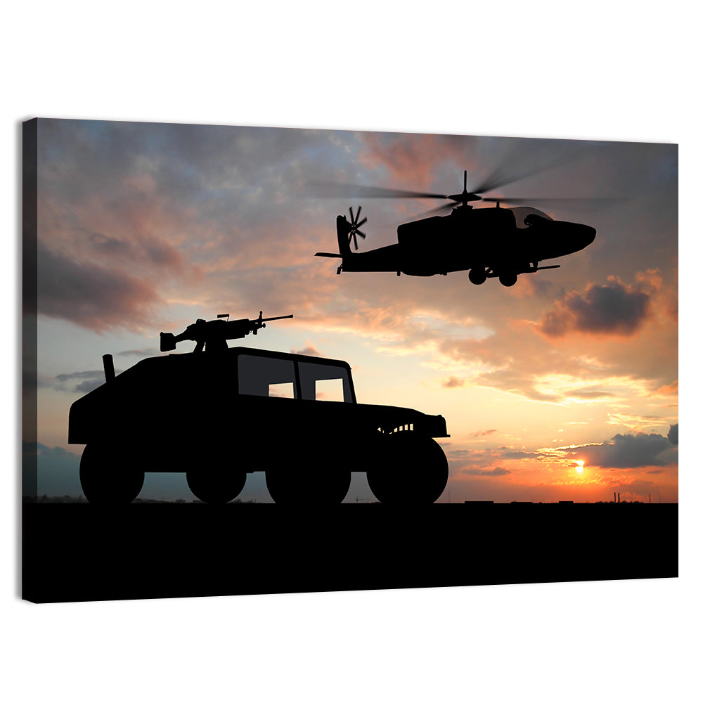 Helicopter and Humvee Silhouette Wall Art