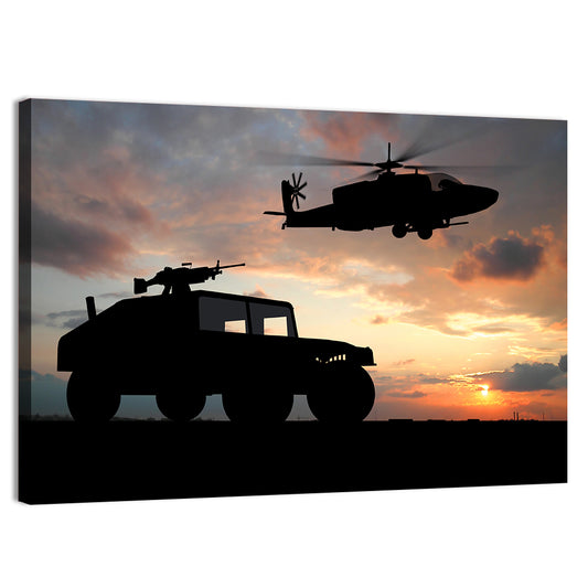 Helicopter and Humvee Silhouette Wall Art