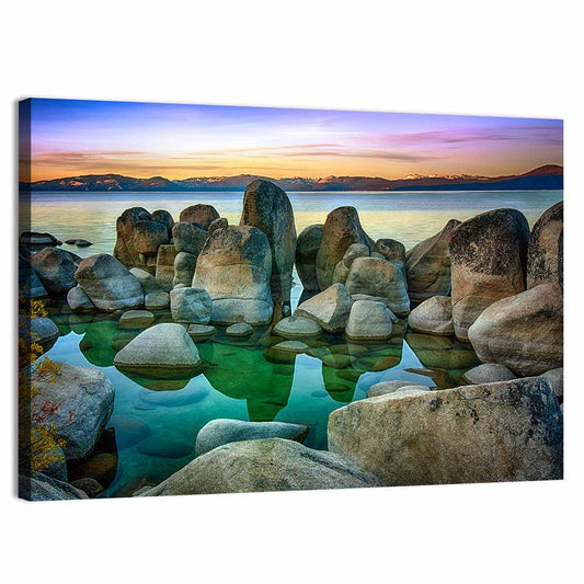 Lake Tahoe Rocky Shoreline at Dusk Wall Art
