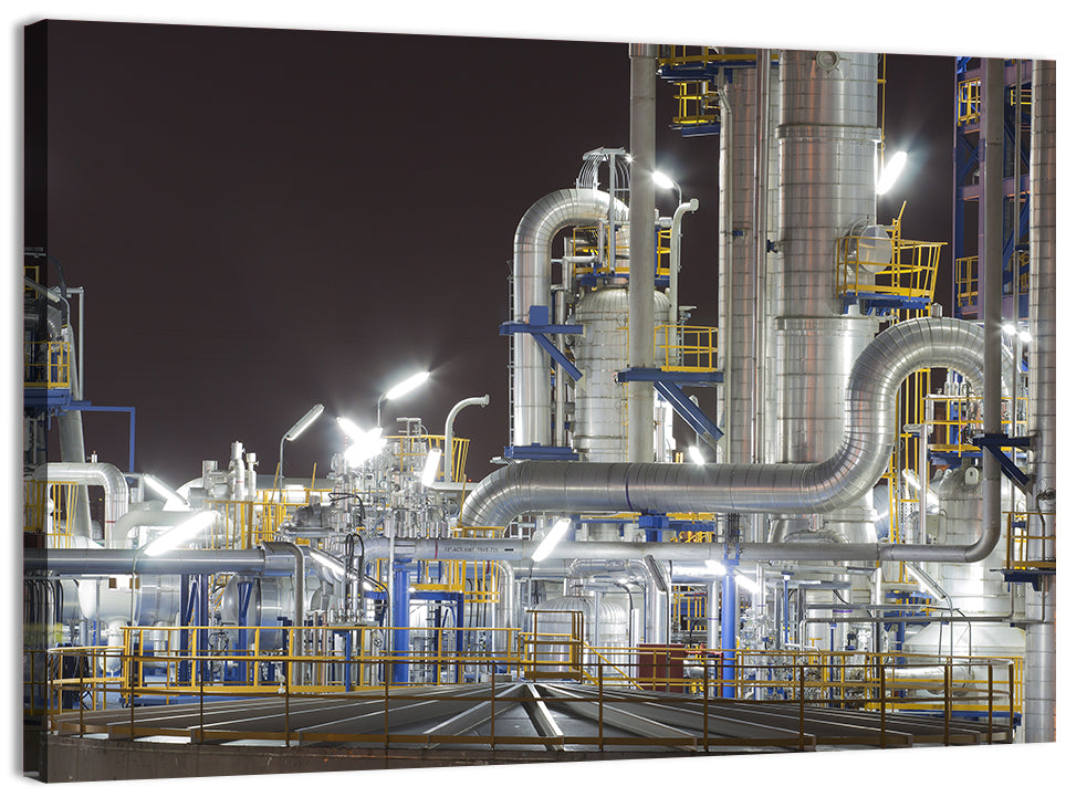 Night Refinery Pipes and Towers Wall Art