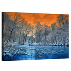 Sunset Over Winter Forest Lake Wall Art