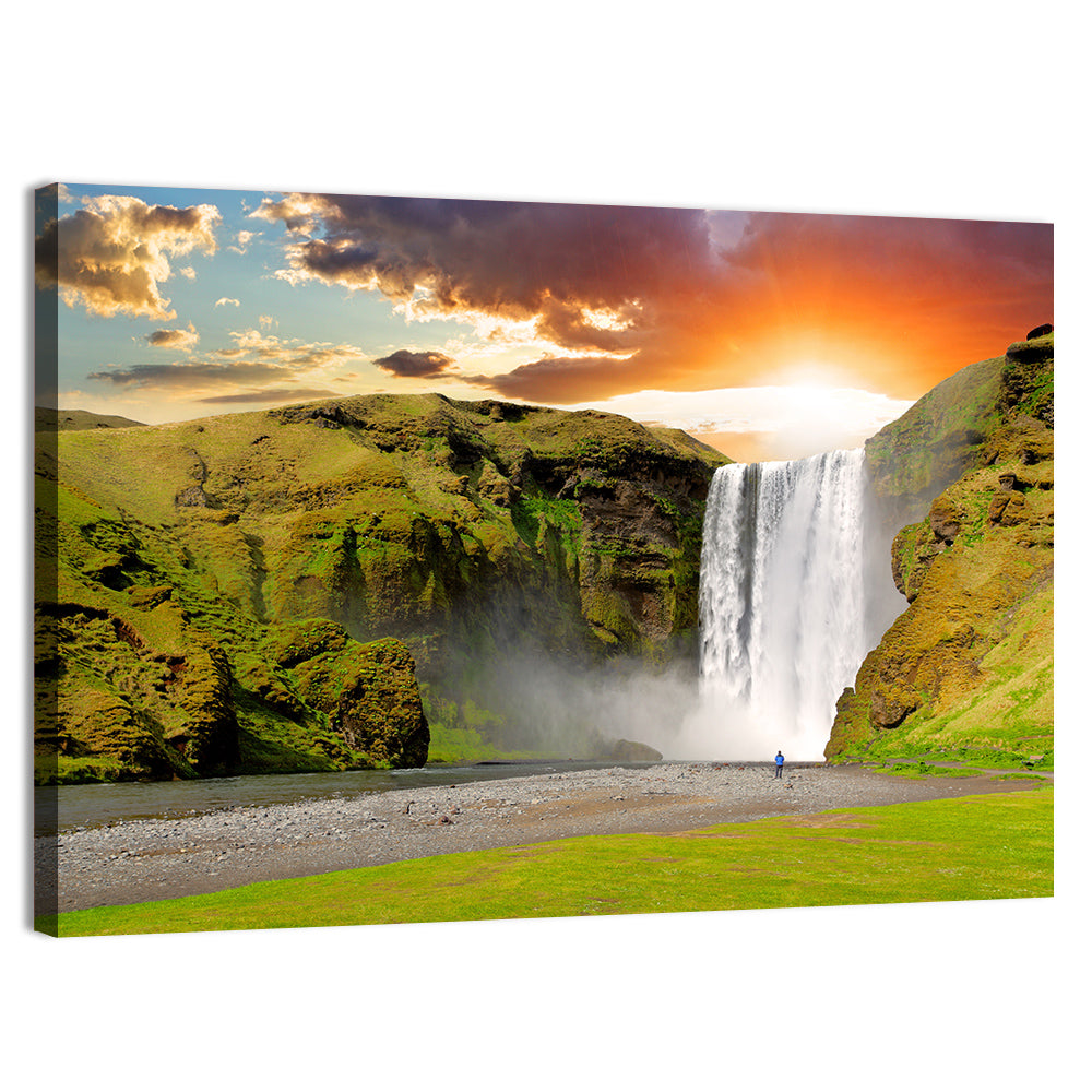 Skógafoss at Sunset Wall Art, canvas print, landscape