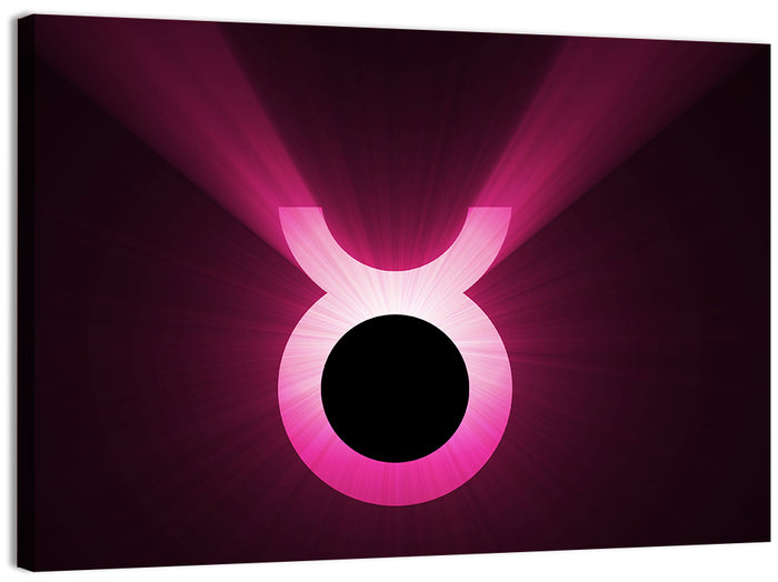 Glowing Pink Taurus Symbol Wall Art as a canvas print
