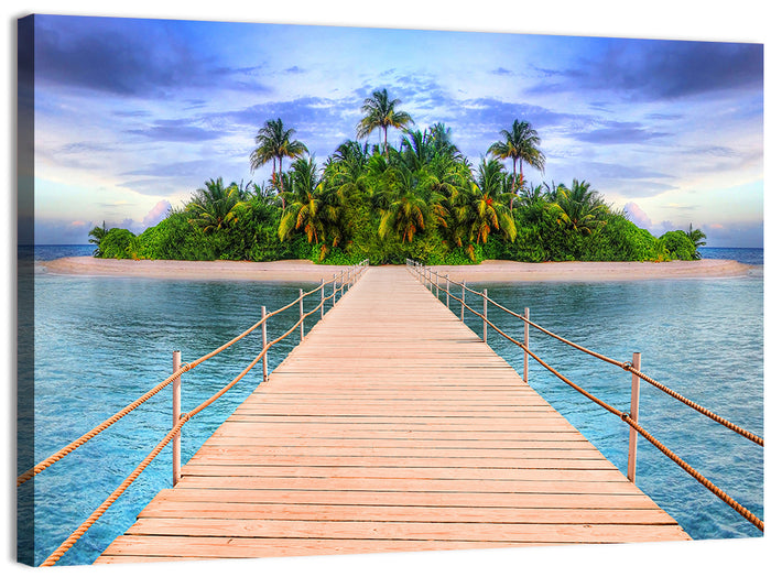 Tropical Island Pier Perspective Wall Art as a canvas print